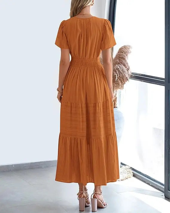 ✨✨Women's Summer 2026 Casual Maxi Dress Lightweight Short Sleeve V Neck Boho Dress with Pockets #Outdoorfun