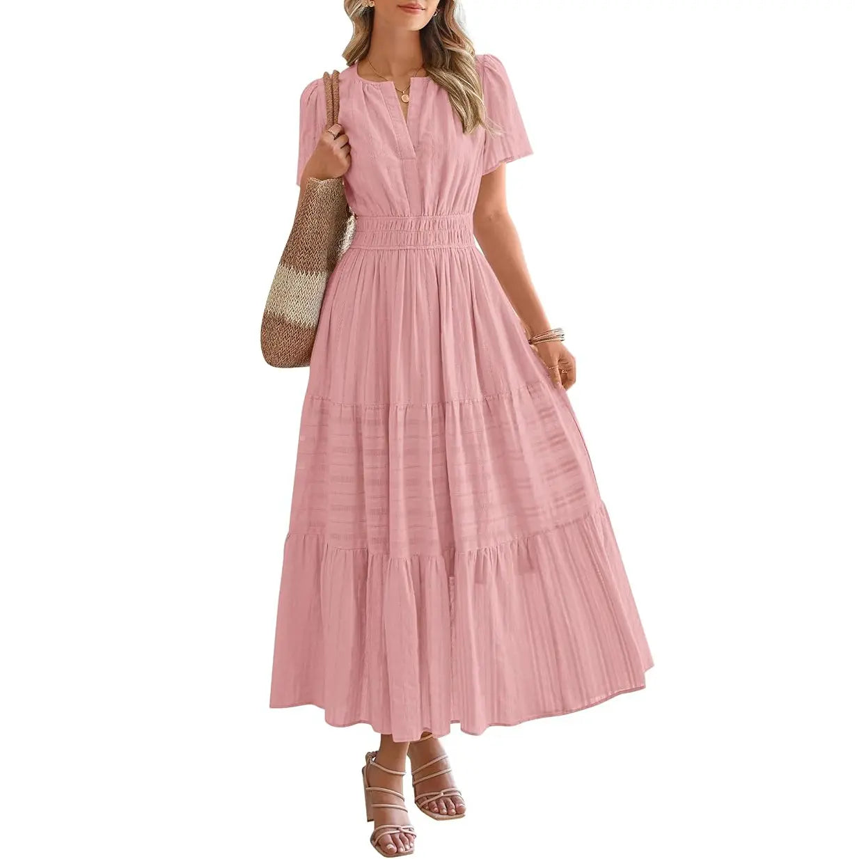 ✨✨Women's Summer 2026 Casual Maxi Dress Lightweight Short Sleeve V Neck Boho Dress with Pockets #Outdoorfun