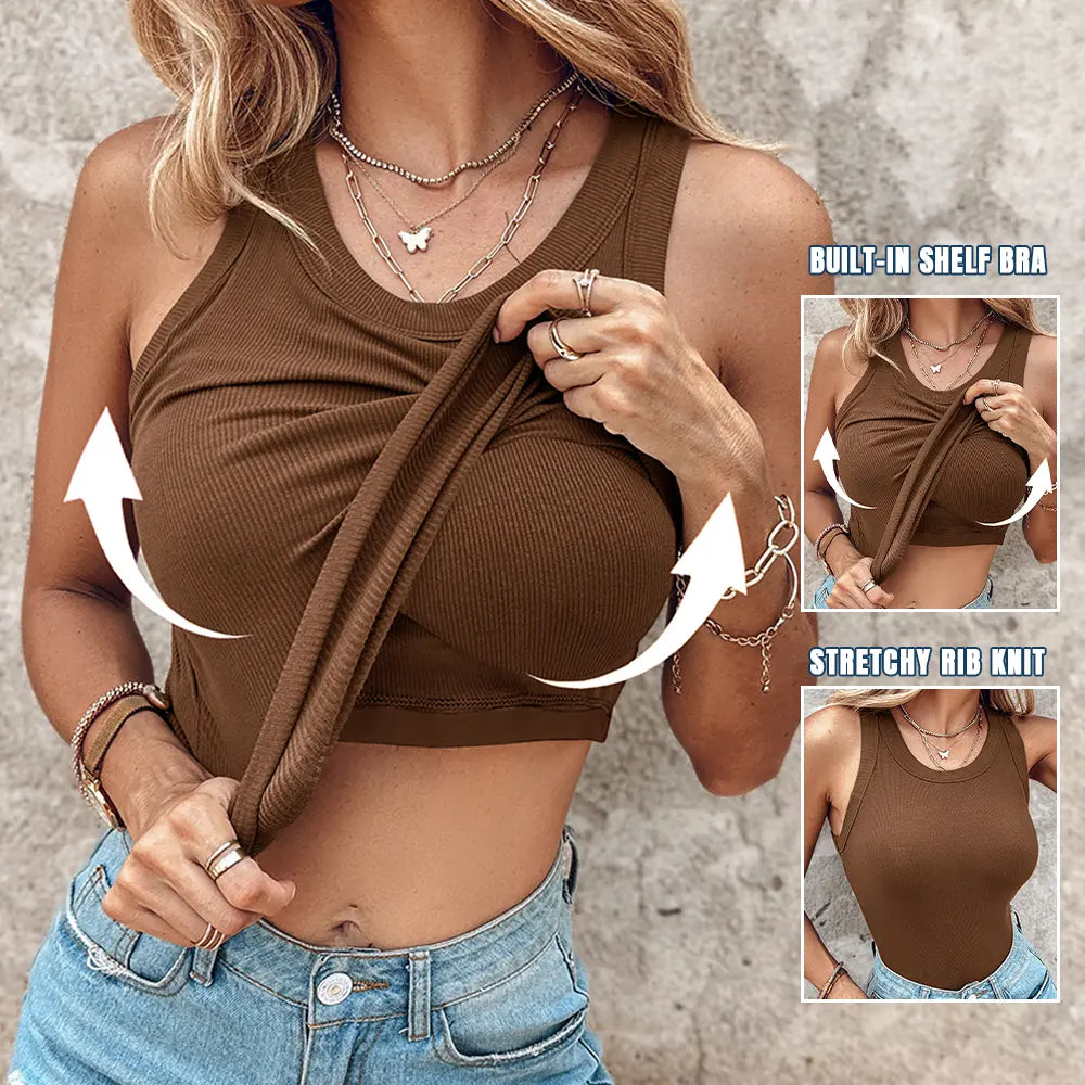 ✨✨Built-in Bra Tank Top Ribbed Racerback Tops Women Going Out Tops Everyday Basic Tanks Padded Tops
