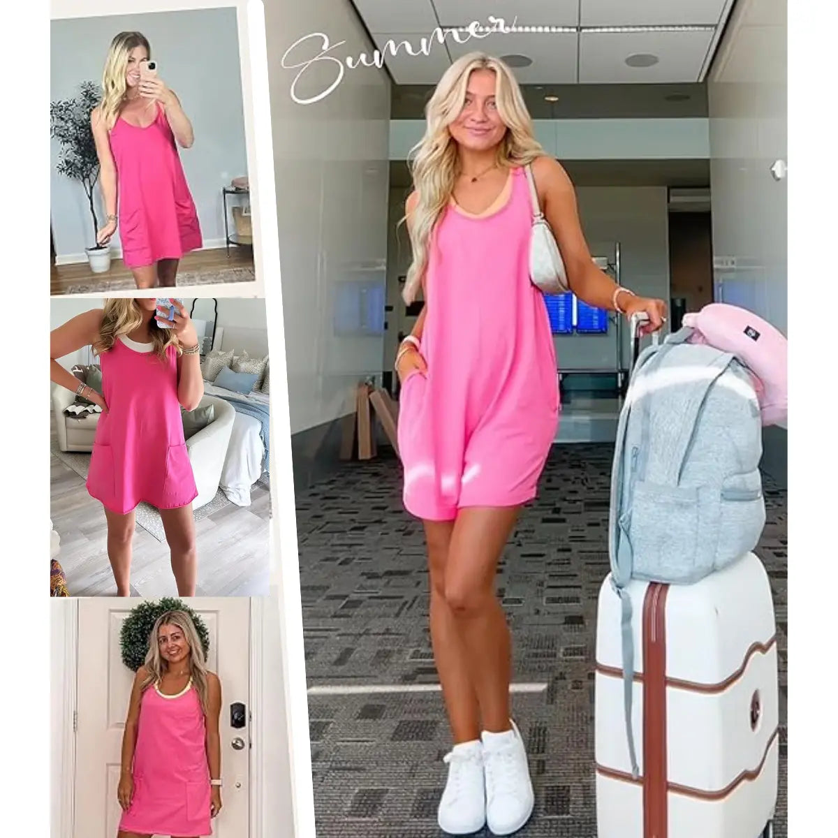 ✨✨Women's Summer Sleeveless  Mini Dress with Built-in Shorts V Neck Spaghetti Straps Athletic Shorts Tennis Dress with Pockets