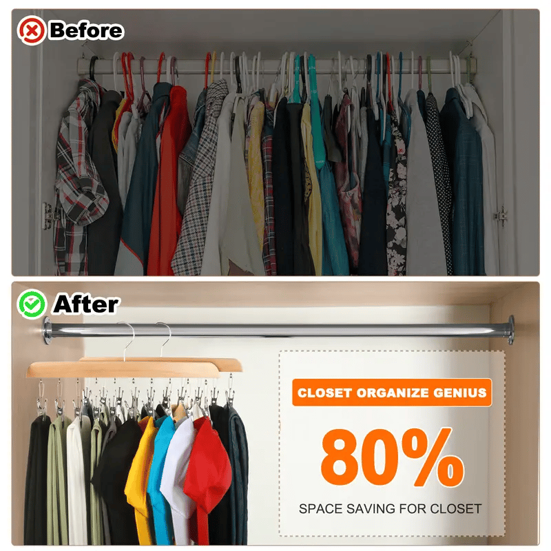Closet Organizer with 10 Clips - Space Saving Hanging Closet Organizer